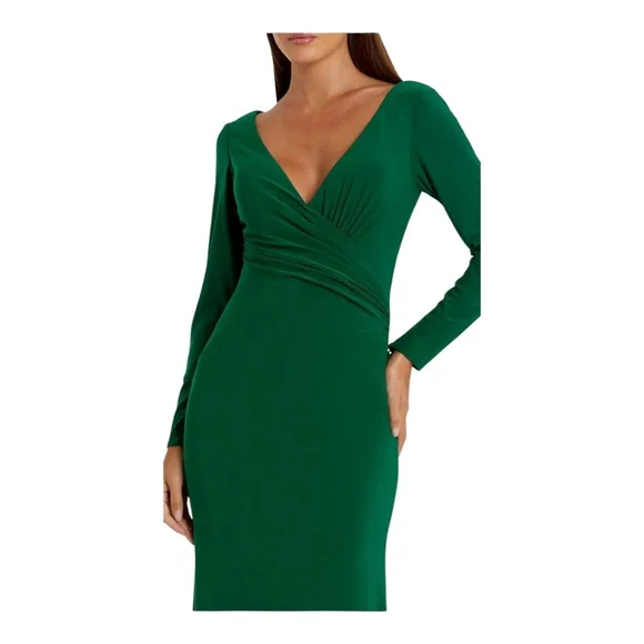 Mac Duggal Green Long Sleeve Maxi Gown Size 4 - Picture 6 of 10